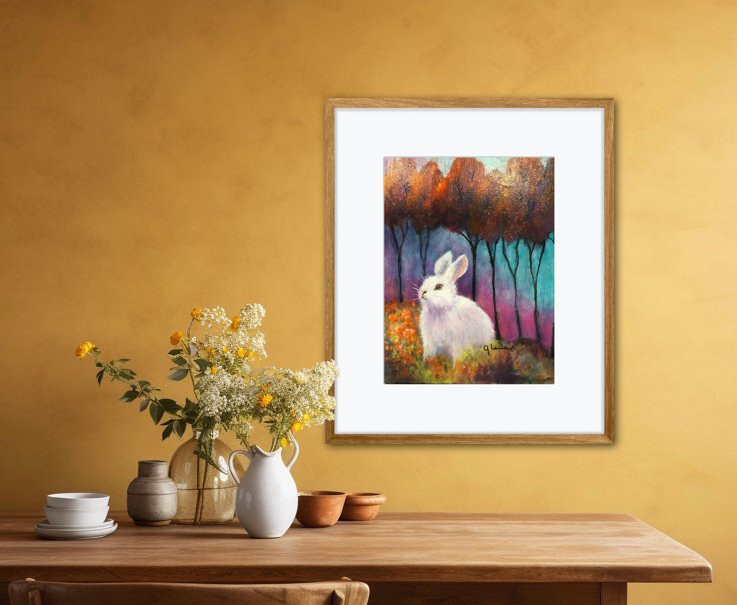 Wondering rabbit in the woods print.