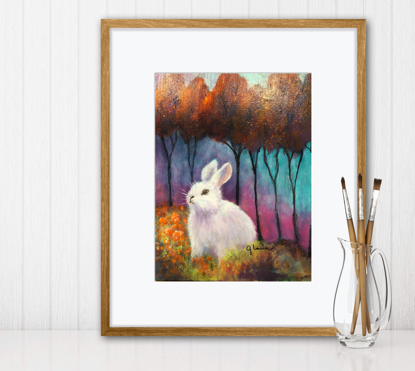 Wondering rabbit in the woods print.